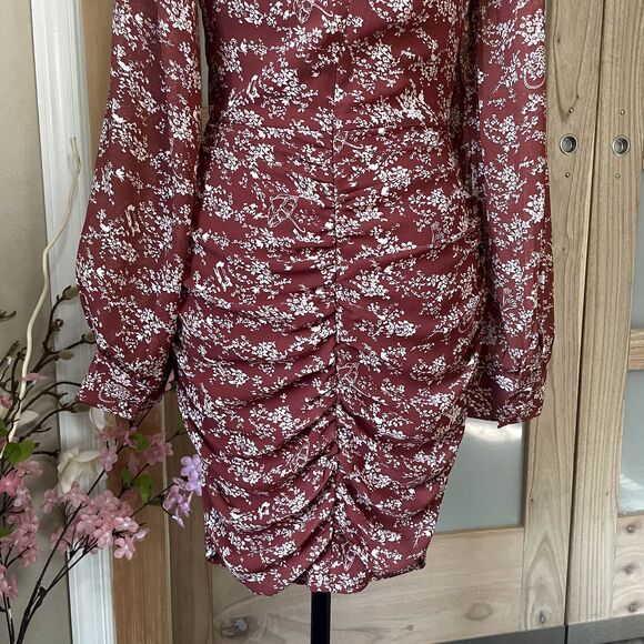 Ambition Women Autumn Floral Long Sleeve Rouched Midi Dress Semi Sheer Size S - Picture 12 of 12